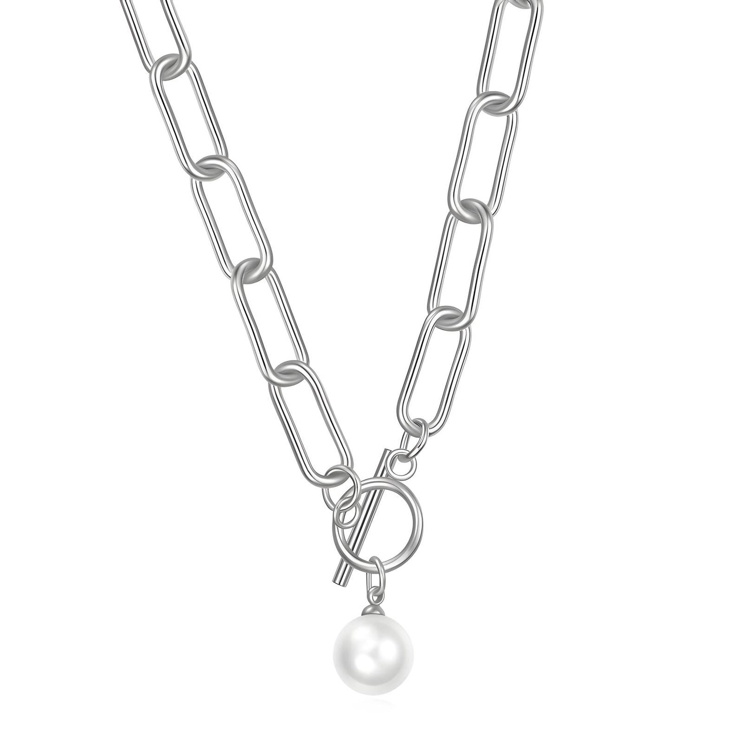 Pearl Imitation Pendant Necklace - Stainless Steel 45cm
