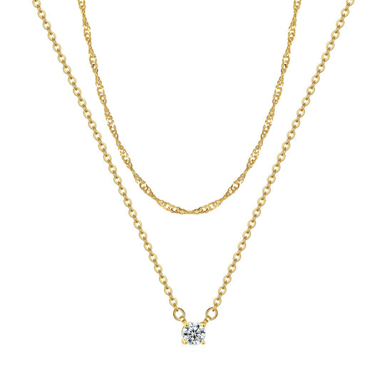 Gold Plated Cubic Zirconia Pendant Necklace -37-50 cm