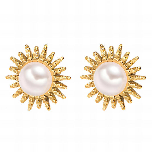 Gold Plated Pearl Imitation Stud Earrings - 1.5cm