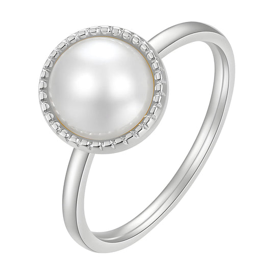 Stainless Steel Pearl Imitation Ring - Size 7