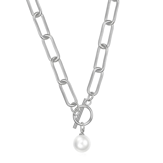 Pearl Imitation Pendant Necklace - Stainless Steel 45cm
