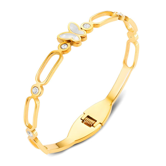 Gold Plated Butterfly Bangle with Cubic Zirconia - 6cm
